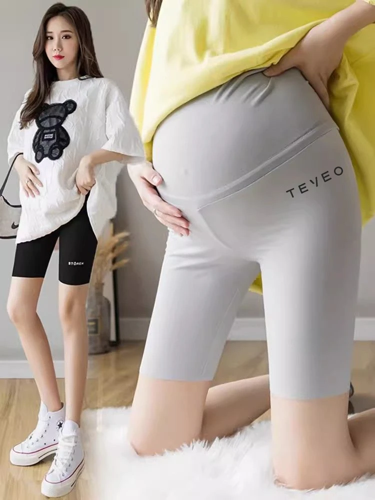 Large Size Maternity Leggings Summer Thin Ice Silk Shark Skin Yoga Pants Belly Support Safety Anti-light Shorts Summer Wea