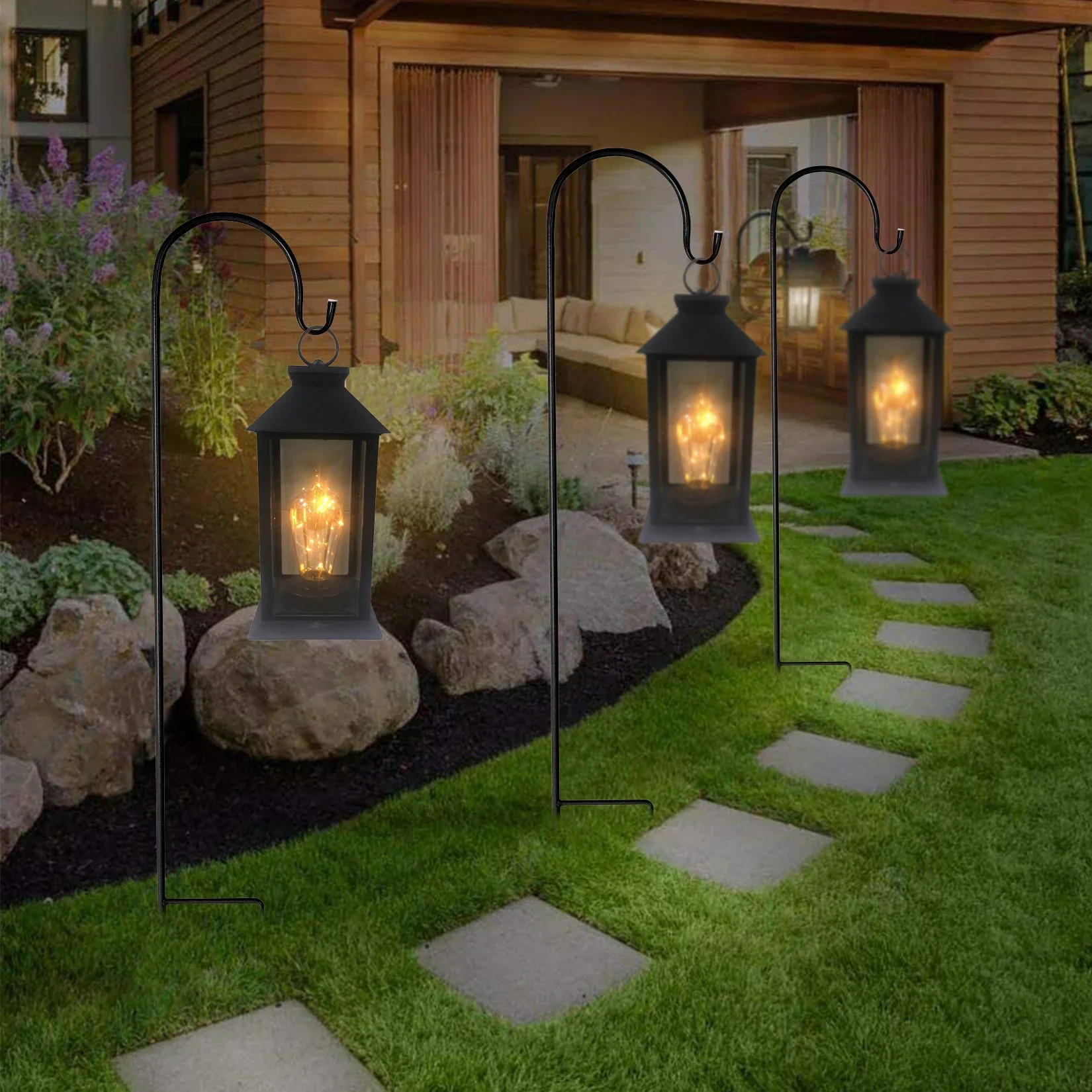 8PCS 90cm Metal Heavy 8 Duty Garden Crook Shepherd Hooks Lantern Bird Stand Feeder