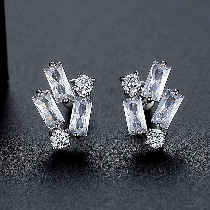 LUOTEEMI Unique Designe Square Cubic Zirconia Stud Earring Minimalistic High Quality CZ Wedding Bridal Ear Accessories for Party