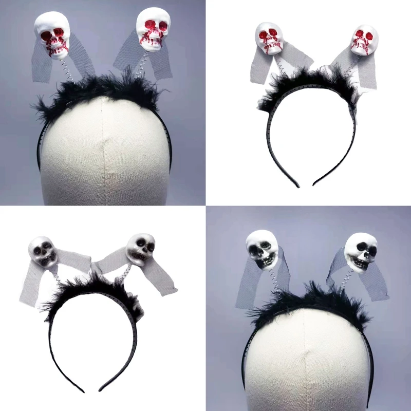 

Halloween Party Tiara Children Adult Photoshoot Hairband with Ghost Head Skull Decor Multi Color Bouncing Hair Hoop Dropshipping