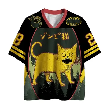 2026 New Sports Short Sleeved Shirt, V-neck Short Sleeved T-shirt, Sports Fashion 3D Printed Quick Drying Fun Mesh Jersey 1
