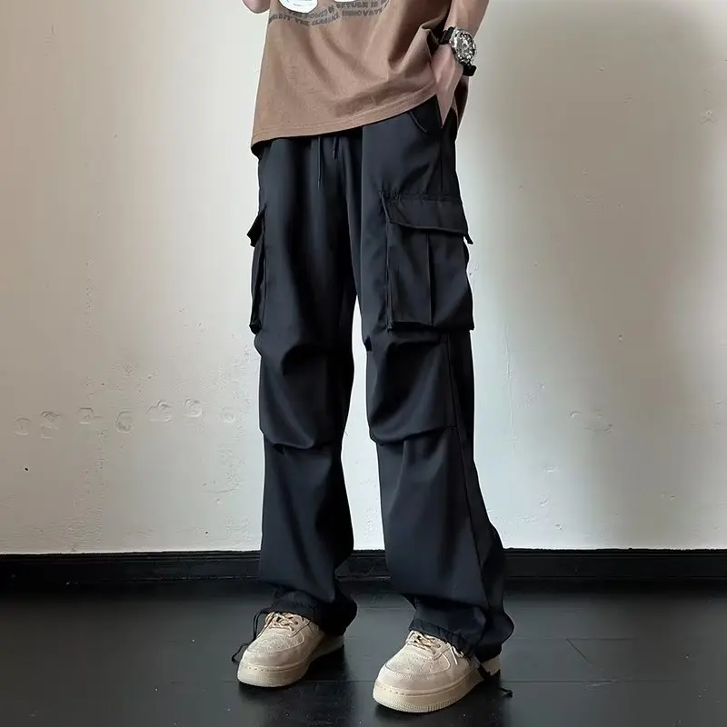 Solid Multi Pocket Work Wear Pants,Men's Summer Straight Leg Cargo Pants,Loose Casual Outdoor Pants,Men's Baggy Pants Streetwear