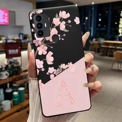 Floral Initial Letter Soft Silicone Protective Phone Case - Black for TCL 30 SE (HEI - TPU8A)