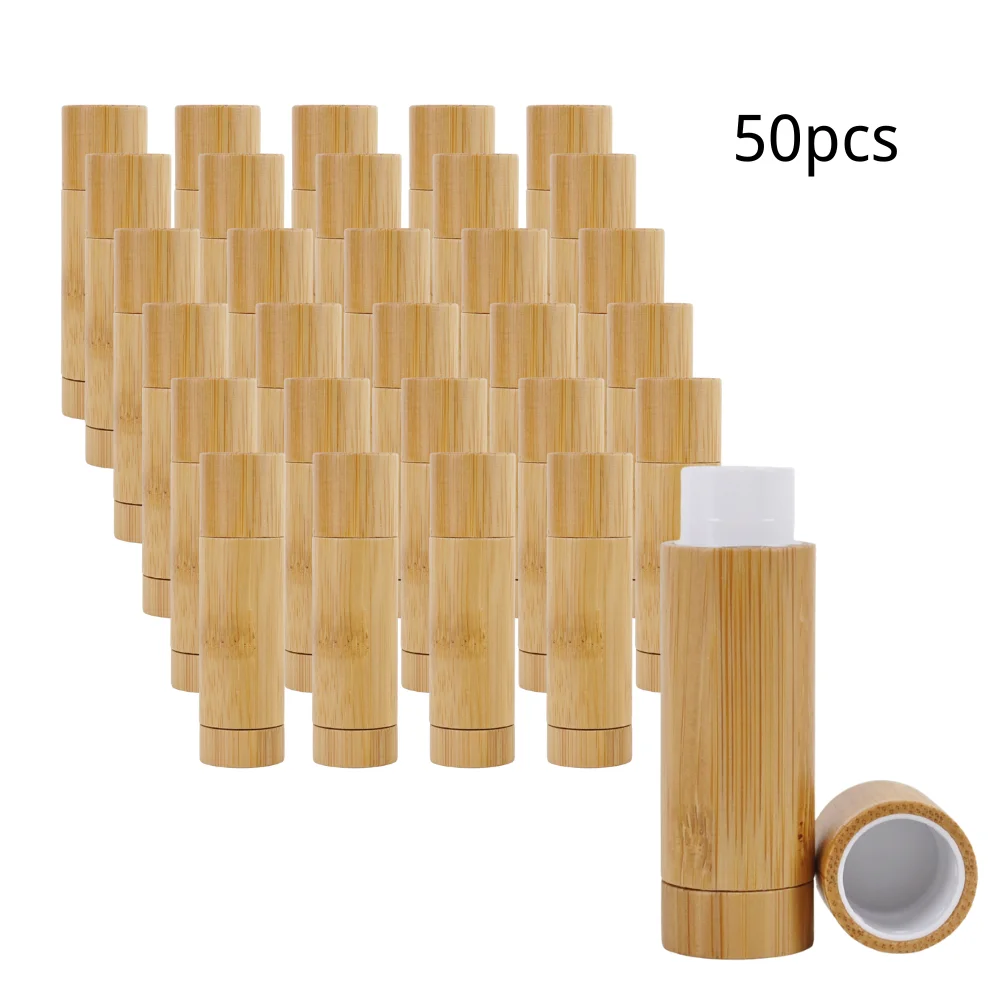 

50 pieces 5ml Empty Natural Bamboo Lipstick Tubes 5g Wooden Lip Balm Tubes Homemade Lipstick Container with Inner Plastic Tubes