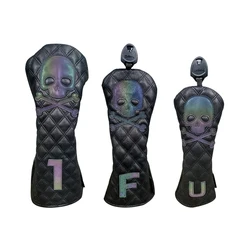 Skull Design Waterproof Golf Wood Cover Set - Premium PU Leather Protector for Driver, Fairway, and Hybrid Clubs (Black 13UT K)