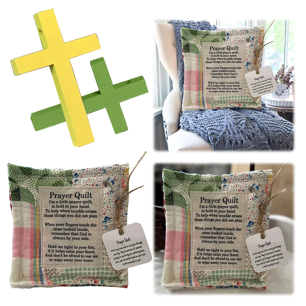 Prayer Quilt with Cross Inside Handmade Sew Individually Colorful Quilts Prayer Quilt Squares Gifts for Yourself Friend Family 4