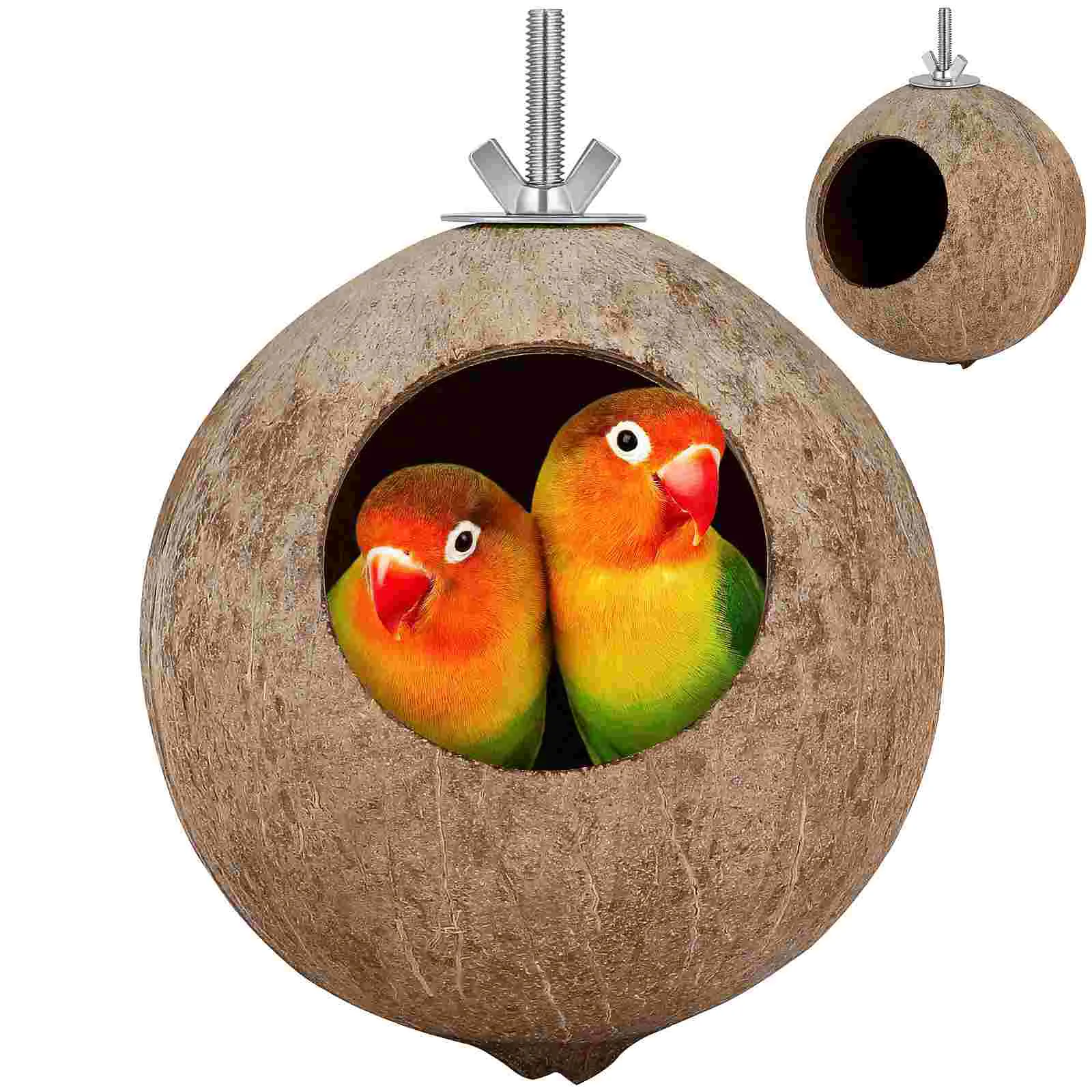 

POPETPOP Coconut Shell Pet Bird Nest Hamster Squirrel Breeding Nest Crafts Delicate Bird House Pendant for Yard Garden A50