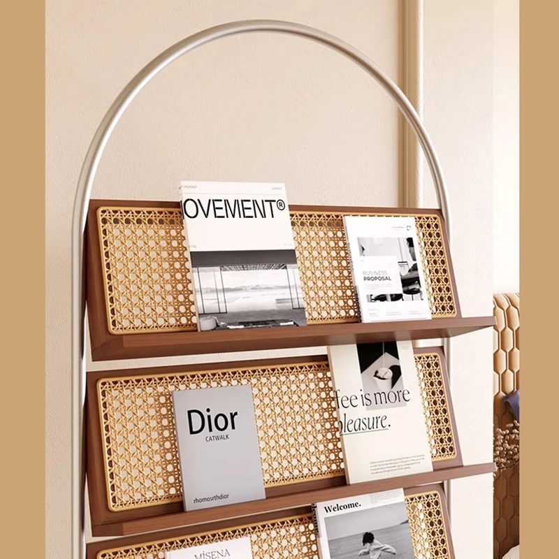 French Magazine Rack Mid-Century Luxury Display Shelf Solid Wood Book Organizer for Newspapers and Picture Books Furniture FYMR