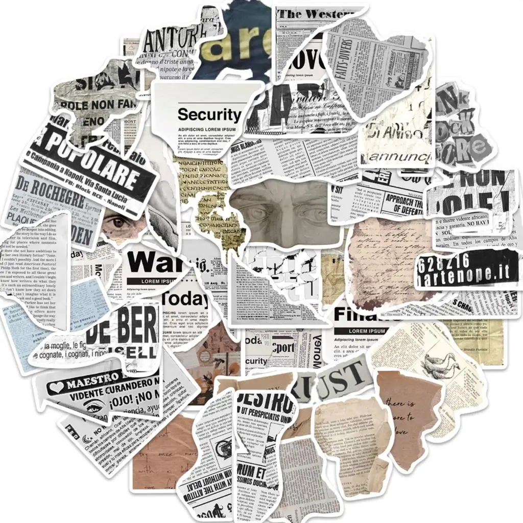 

10/52PCS INS Broken Paper Word Stickers Vintage For DIY Kids Notebook Luggage Motorcycle Laptop Cup Refrigerator Decal Toys