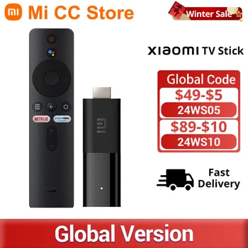 샤오미 미 TV 스틱 글로벌 버전 1080P 안드로이드 TV 9.0 HDR, 1GB RAM, 8GB ROM, 휴대용 미니 TV 동글, 와이파이, 구글 어시스턴트