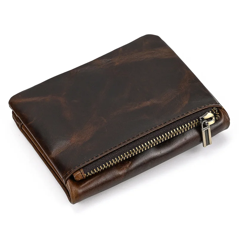 New Fashion Business Men's Wallets Genuine Leather Crazy Horse Leather Short Organizer Wallet Boy Brand Luxury Card Holder Purse 4