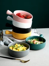 

Baking Bowl and Plate Handle Oven Special Use Ceramic Plate Creative Dumpling Plate Instant Noodle Bowl Fruit Salad Plate