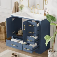 36 Inch Traditional Bathroom Vanity with Resin Sink Combo Set, Blue Bathroom Cabinet with Two Doors and Four Drawers 1