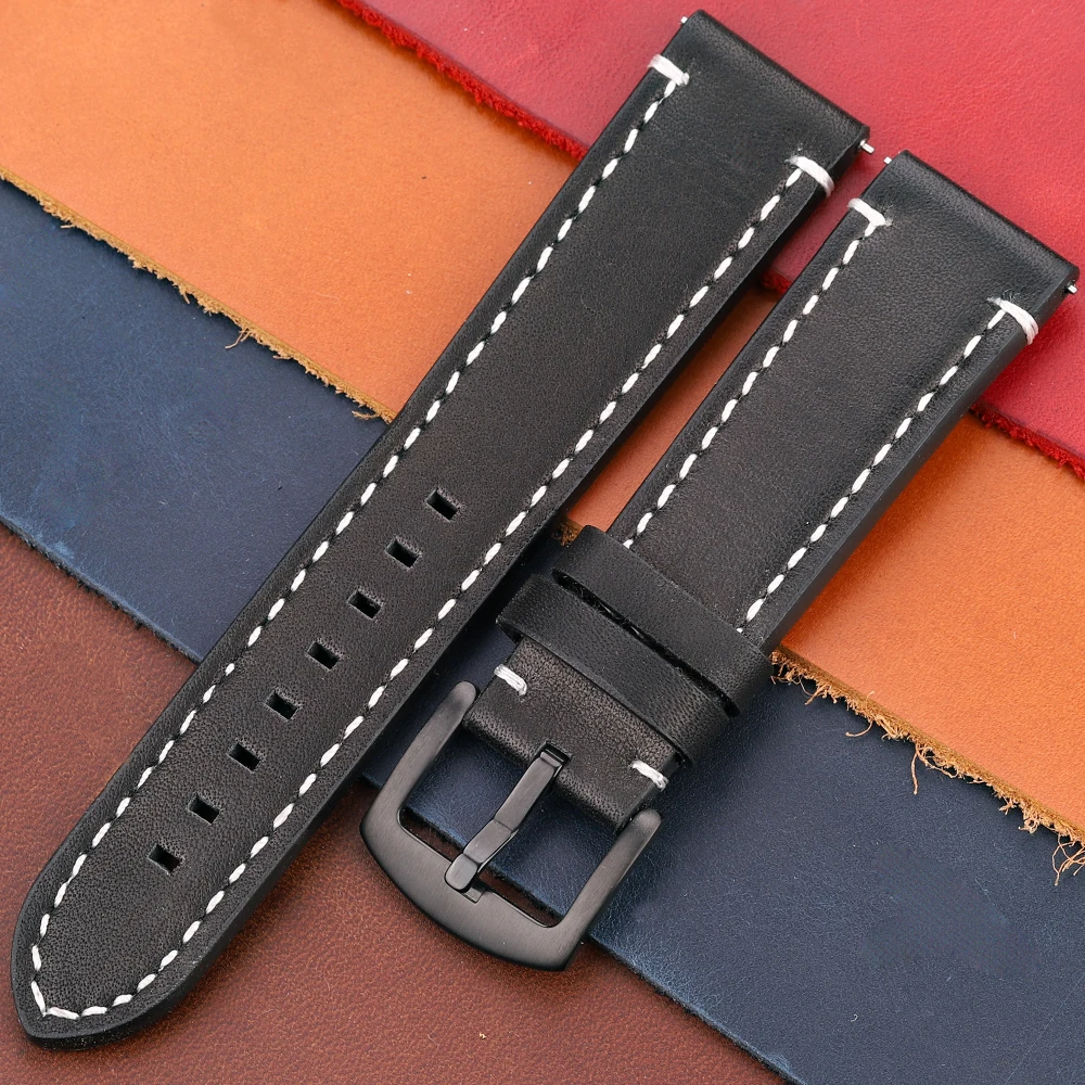 Vintage Genuine Leather Watch Band with Quick Release - Handmade Oil Wax Discoloration Casual Strap