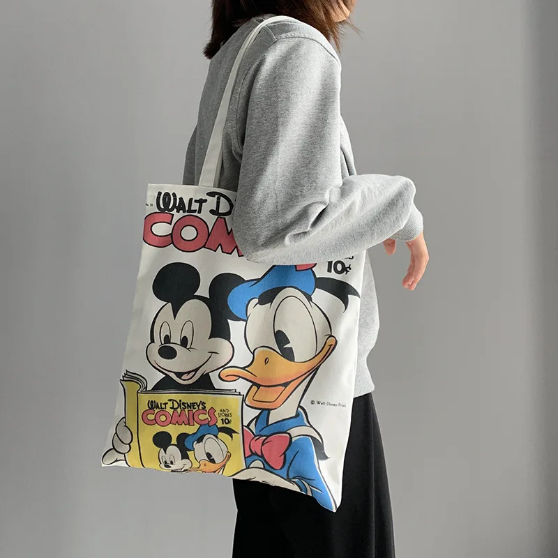 Disney Mickey Mouse Large Capacity Canvas Bag Female Cartoon Minnie One  Shoulder Donald Duck Daisy Handbag Student Tote Bag Gift - Shopping Bags -  AliExpress