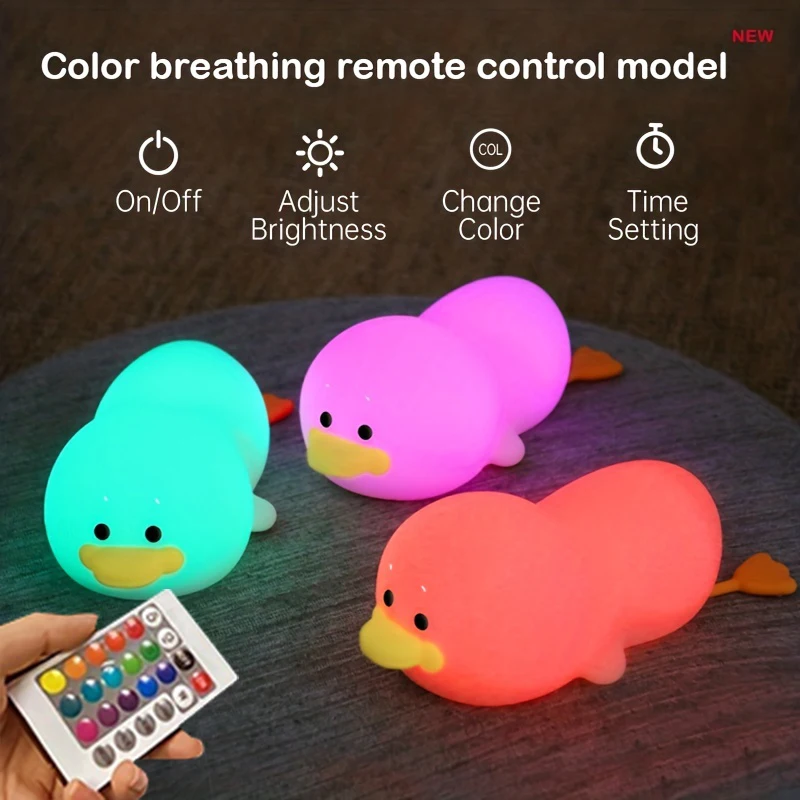 Doudou Duck Soft Silicone Night Light for Kids - USB Rechargeable with Touch Activation and Timer