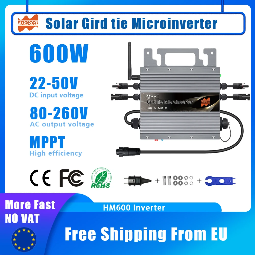 600W Micro Solar Inverter 30V 36V 48V Grid Tie Microinverter Con Mppt Build In Wifi 80-260Vac Elettrodomestico Spina Europea Gratuita