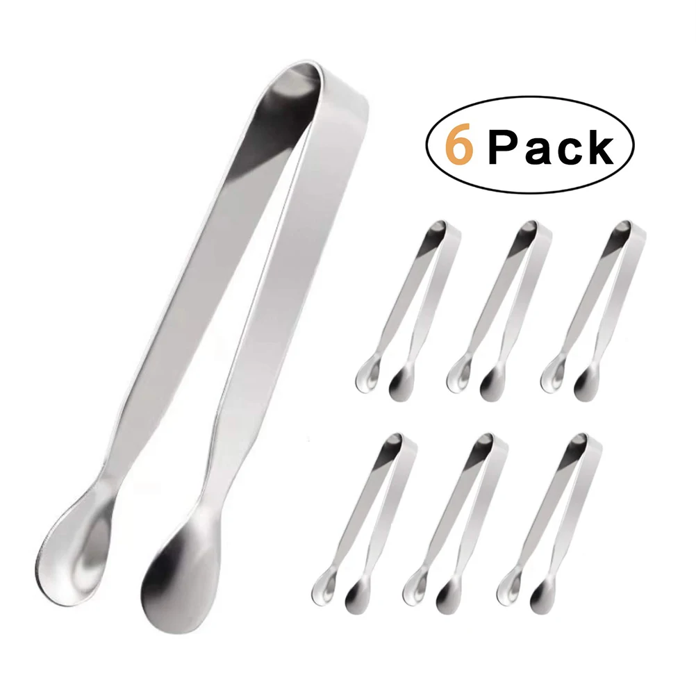 6PCS Ice Cube Tongs Mini Serving Tongs Stainless Steel Ice Clamp Kitchen for Appetizers Sugar Cube