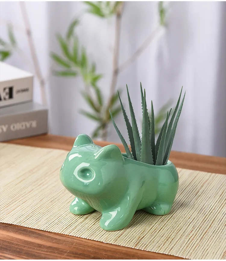 Description Picture 6 of itemCeramic Flower Pot Cute Succulent Plant Garden Pots Simulation Planters Green Plants Animal Cartoon Vases Home Garden Decoration