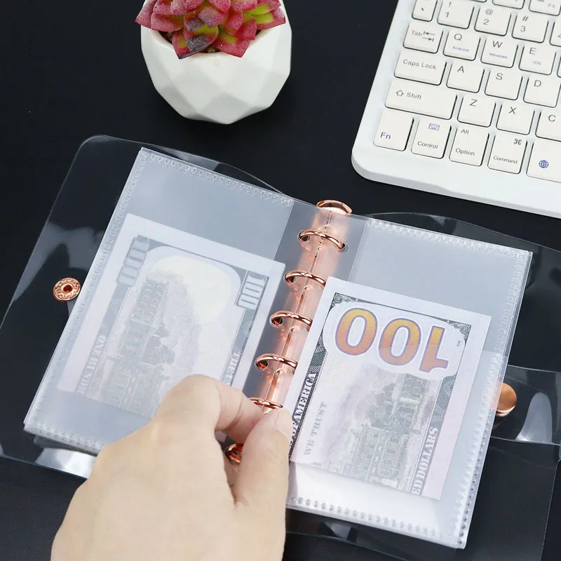 A7 5Pcs Colorful Binder Pockets Binder Zipper Folders for 6Ring Notebook Divider Page Waterproof PVC Leaf Document Filing Bag 4