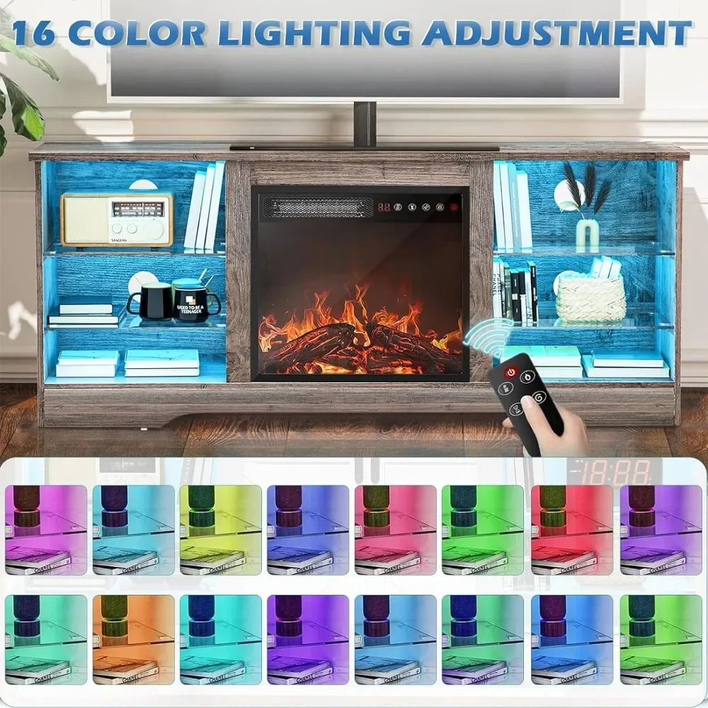 Fireplace TV Stand with Fireplace, Modern Entertainment Center for TVs up to 58 inch, Media TV Console  Farmhouse TV Stand 5