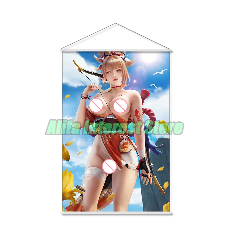 

Привлекательная аниме настенная прокрутка Yoimiya Genshin, подвесной постер, картина для домашнего декора