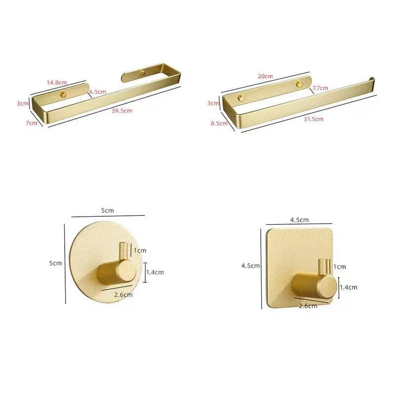 Golden Bathroom Robe Hook Towel Rail Rack Bar Kitchen Roll Paper Hand Towel Hanger Self Adhesive Storage Shelf Organizer No Dril
