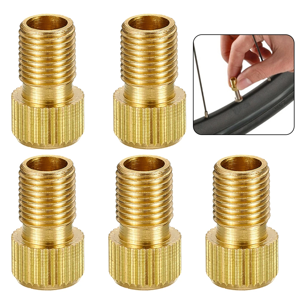 

5 Piece Brass Presta Valve Adaptor Bicycle Mountain Bike Tire Tube Pump With Rubber Ring Cycling Bicycle Accessories