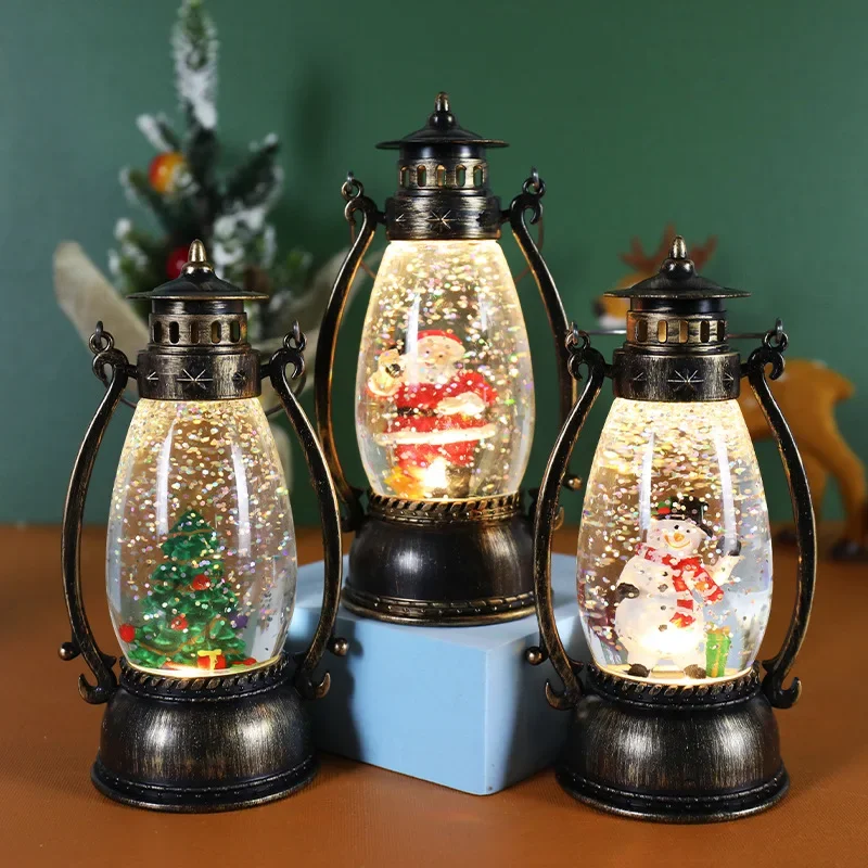 Christmas Decor Light Crystal Ball Luminous Portable Oil Lamps Floating Snow Lights Christmas Wind Lantern Gift Desktop Ornament