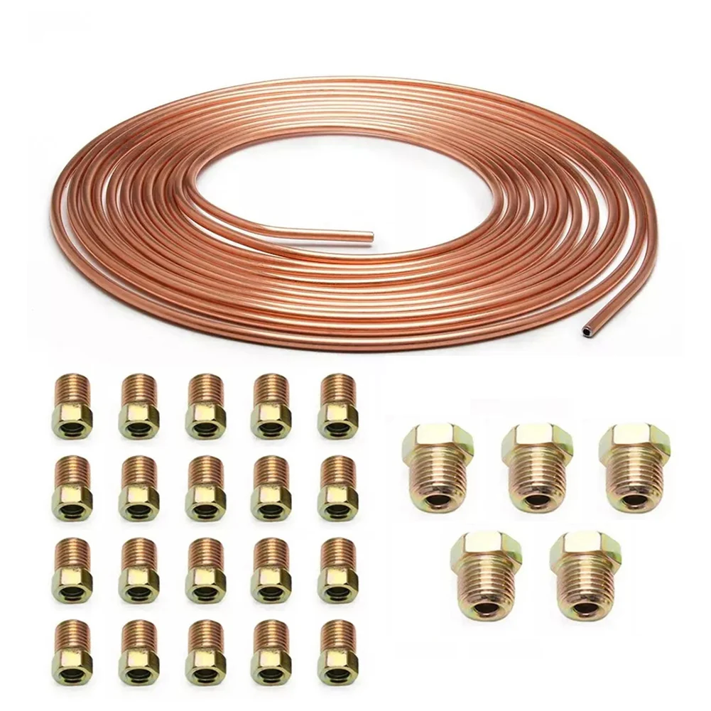 1set Auto Brake Hose Practical 32.8Ft 3/16 Roll Brake Line Tubing With 25pcs Fittings Replacement Automotive Accessories