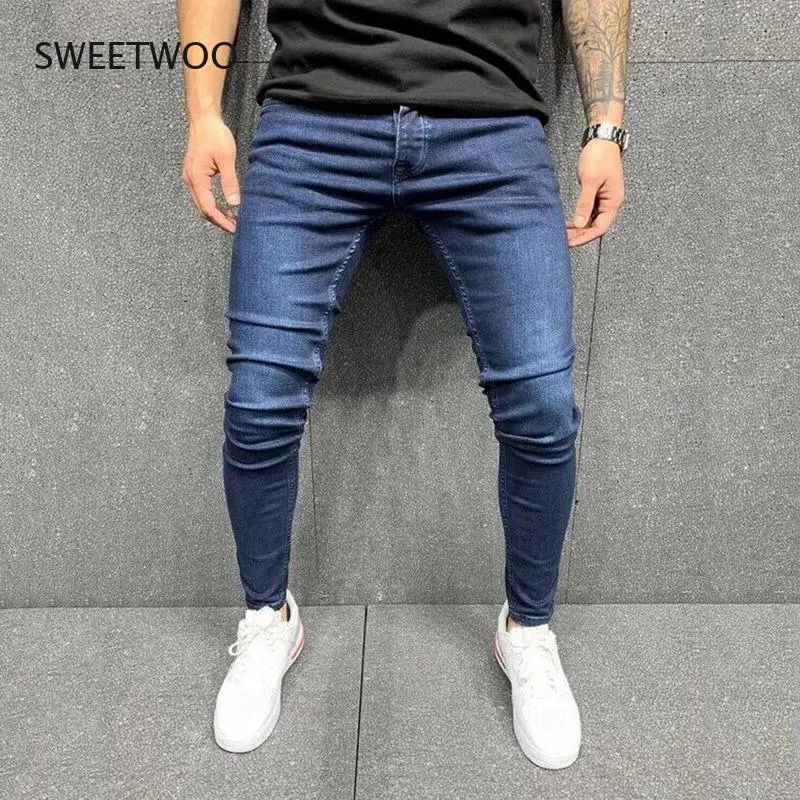 

Men's Fashion Solid Color Slim Jeans Retro Washed Black Hip Hop Pencil Pants Work Pants Skinny Stretch Jeans