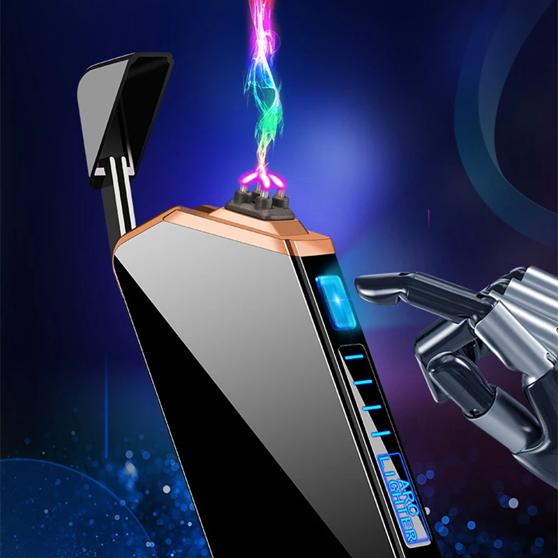 Smart Chip Electric Dual Arc USB Lighter Outdoor Windproof Pulse Plasma Flameless Digital Power Display Lighter Men\'s Gift