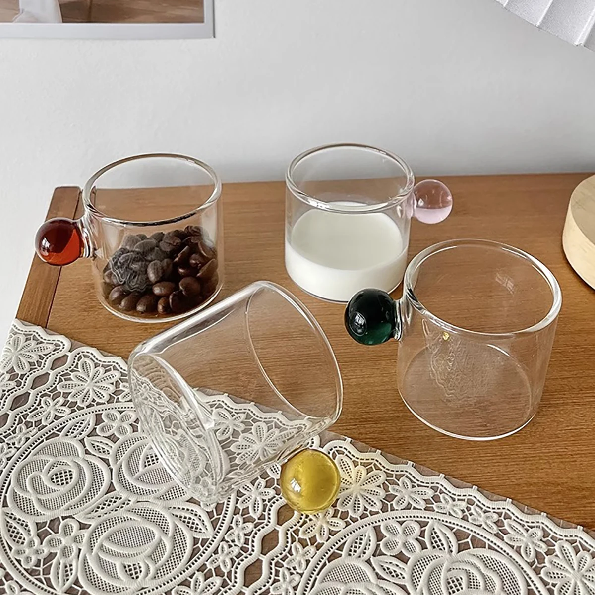 Description Picture 3 of item6pcs 100ml Espresso Cups Small Cups Home Glass Ball Handle Coffee Cup Tea Water Cup Saucer Steak Juice Bucket Table Decor