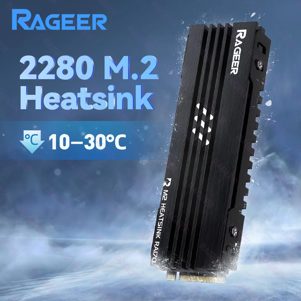 RAGEER RA170 M.2 SSD Alüminyum Soğutucu, PC, PS5 için NVMe/NGFF 2280 SSD için Termal Pedli