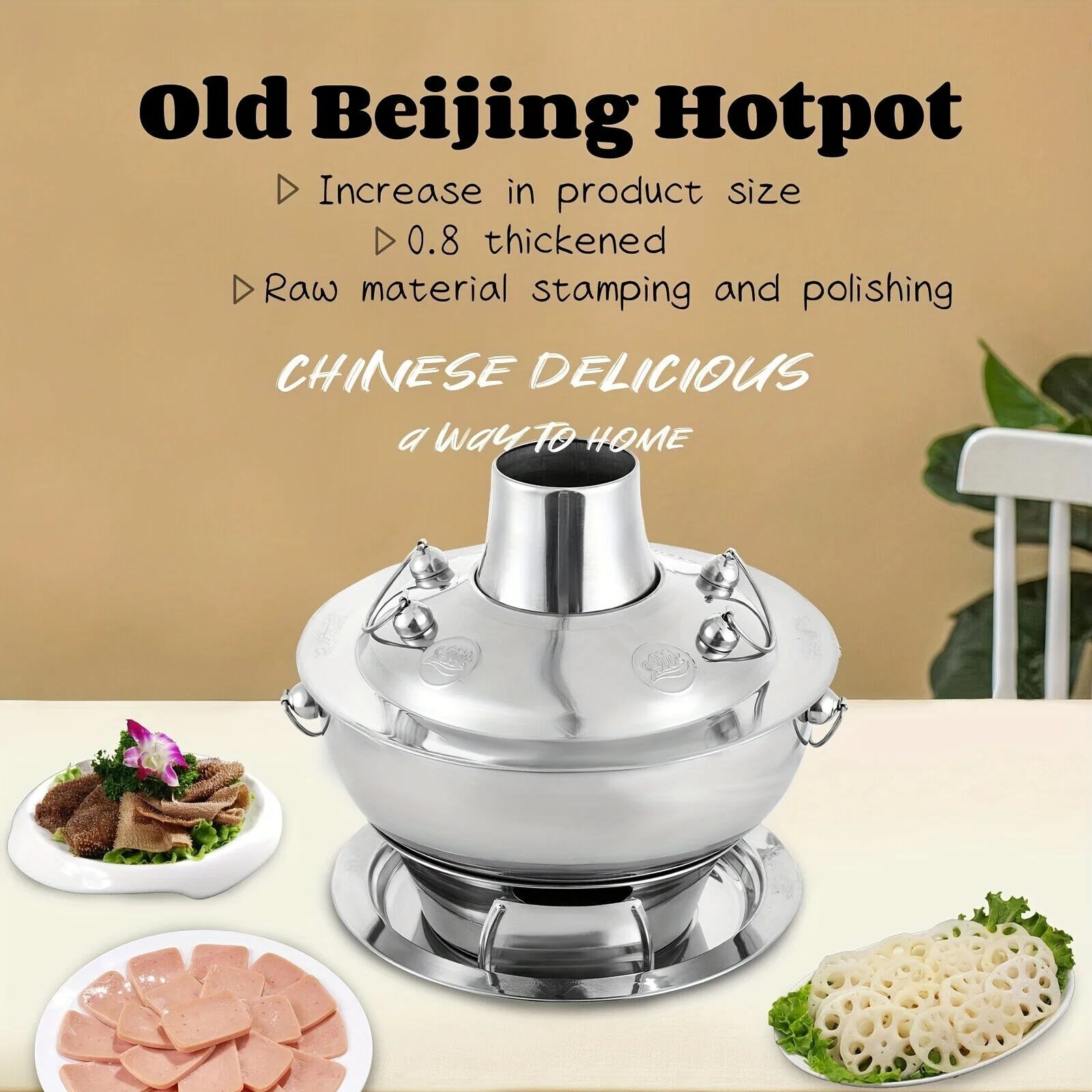 

1pc Saucepans, 2.3-QT Stainless Steel Beijing Hot Pot, 13.9in Traditional Chinese Charcoal Hotpot With Polished Design, For Part