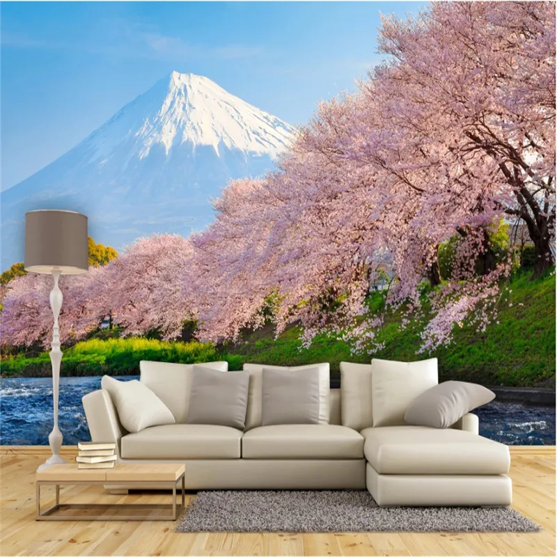 Hd 3d Photo Wallpaper Nature Fresh And Beautiful Japanese Cherry Blossom  Fuji Mountain Mural Living Room Bedroom Wall Paper 3d - Wallpapers -  AliExpress