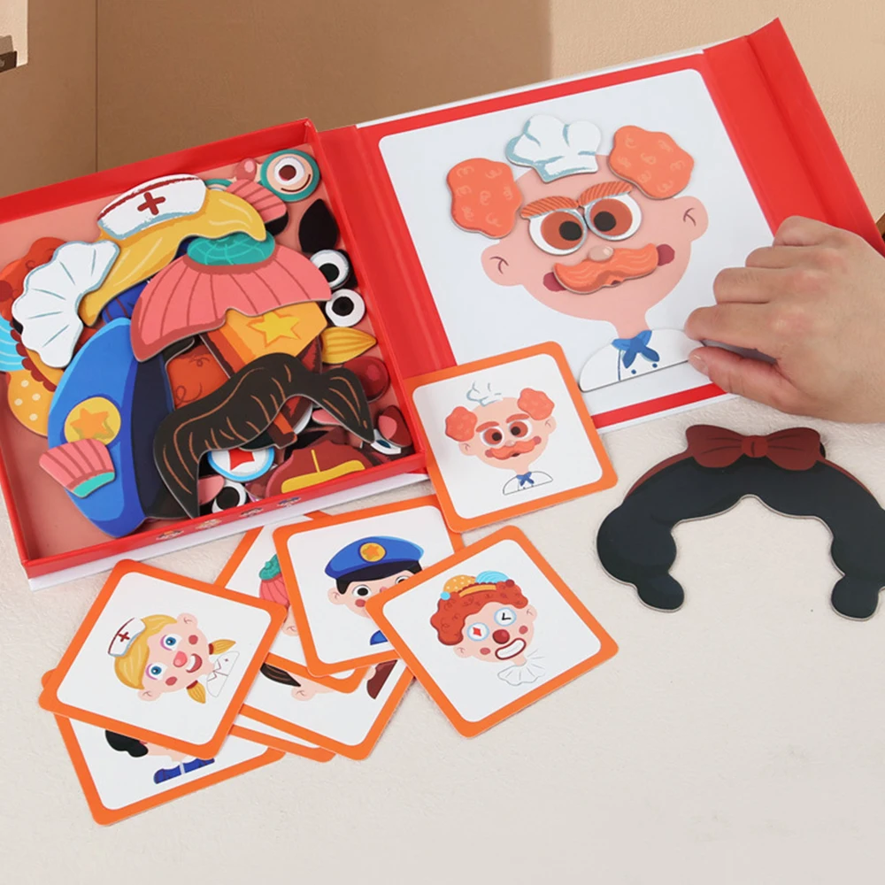 Magnetic Puzzle Boy Face Dress Up Game Book Shaped S.T.E.M. Montessori Toys Learning Educational Gift for Ages 3+