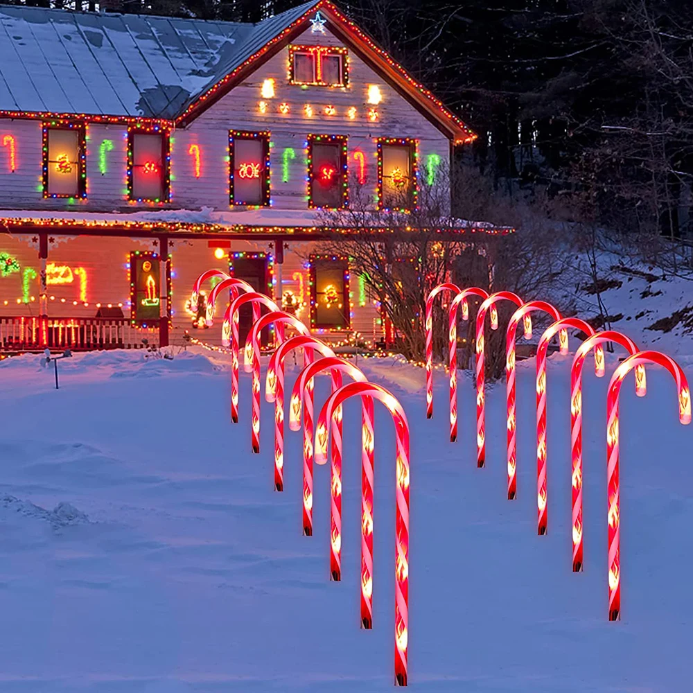 Solar Christmas Candy Cane Lights Outdoor Waterproof Christmas Day Light Pathway Marker Candy Lights Garden Passage Decoration