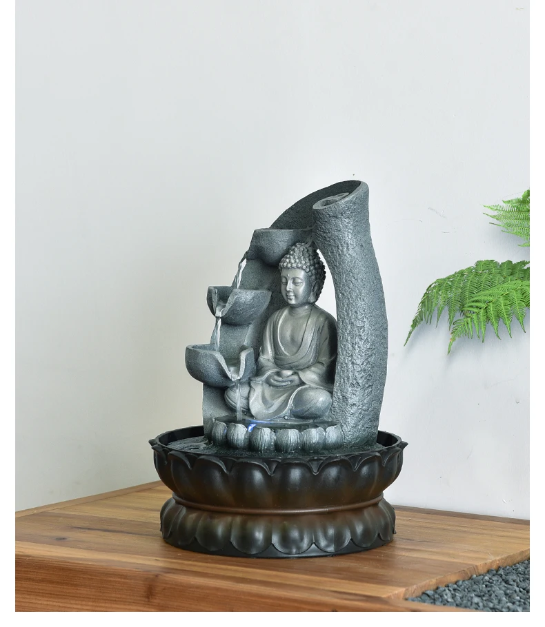 Fontaines à eau à l’effigie de buddha, à 4 niveaux de débordement, avec lumière Led, pour le bureau, décoration de la maison.