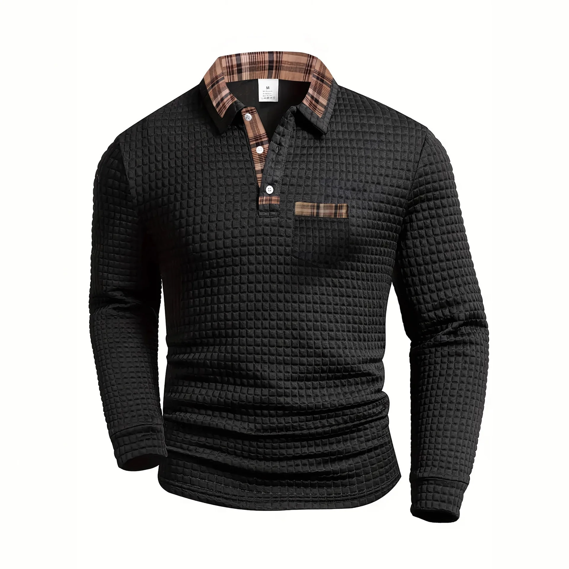 Polo Sportiva Casual da Uomo a Maniche Lunghe con Motivo a Scacchi e Patchwork, Collezione Primavera-Autunno 2026 - immagine 2