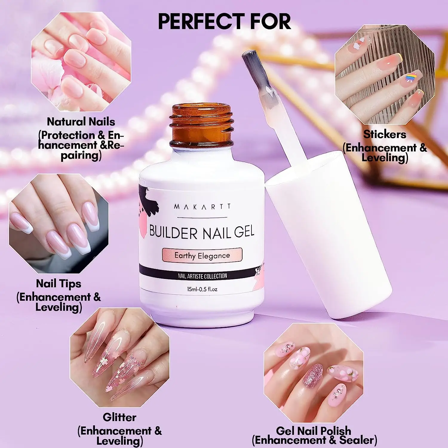 Nail Gel Gel Polish Base and Top Coat Nail Strengthener Nail Extension Gel Makartt 5-in-1 Builder Gels Nail Gel Extension Nail Strengthen & Repair Base Coat Polish Soak Off UV/LED Lamp Needed