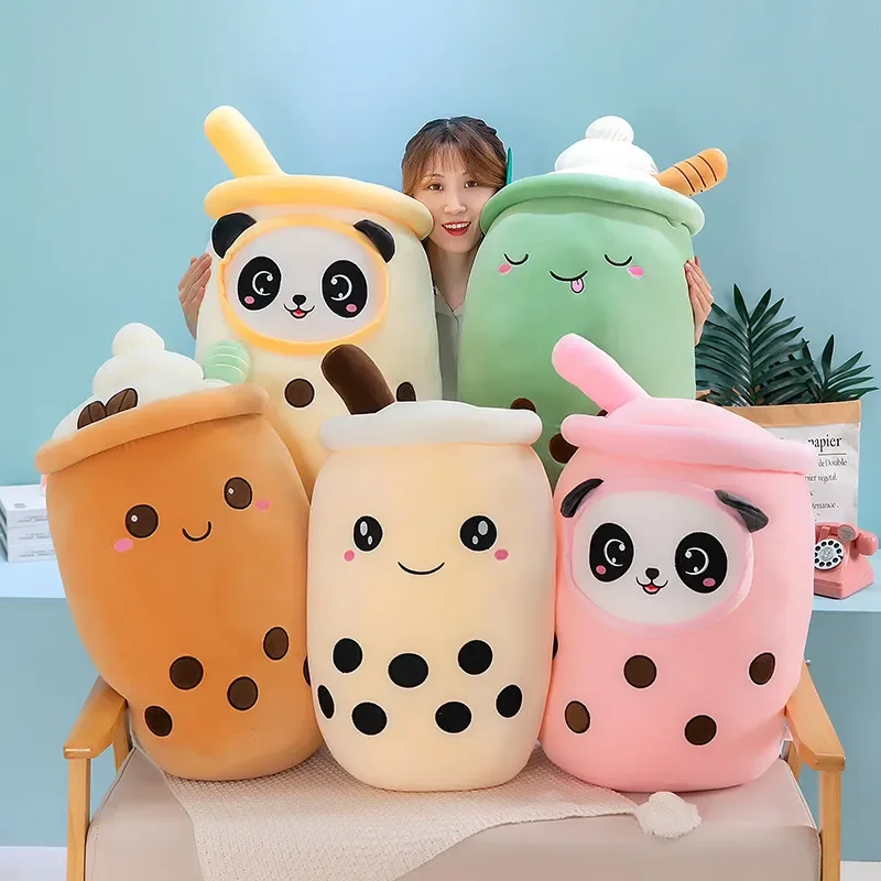 Homgreen Boba Tea Plush Stuffed Bubble Tea Plushie Cartoon Soft Strawberry  Milk Tea Cup Pillow Home Hugging Gift for Kids Pink 19.6 inch 