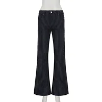 2000s Clothes Y2k Low Rise Boot Cut Jeans Woman Casual Black Striped Denim Trousers Streetwear Flare Pants P77-DD25 - Image 6