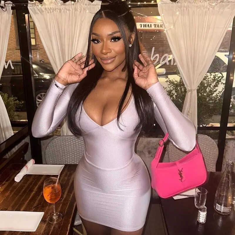 Lucy Profundo Escote En V Sexy Gasa Vestido Con Apertura Musgo Tallas Grandes