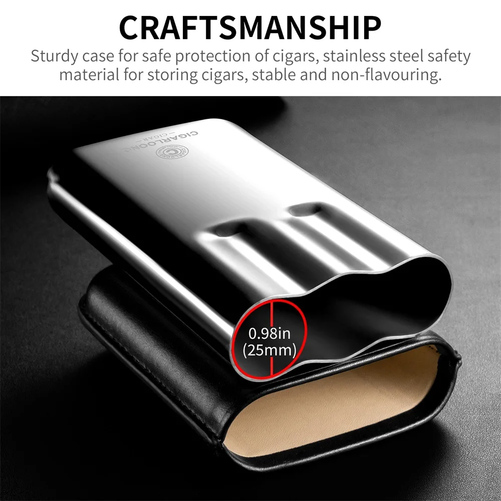 CIGARLOONG 3pcs Portable Cigar Case Travel Cigar Humidor Cow Leather Gift Package Suitable for 25mm Diameter Cigar CLH-23LL 2