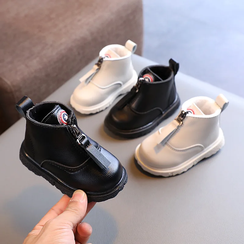 Baby Soft PU Leather Boots Autumn Winter Infant Outdoor Warm Plush Fur Shoes 1-3 Years Toddler Boy Girl Ankle Boots For Baby 2