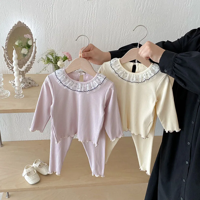 Autumn Baby Girls Lace Floral Collar Shirt Suit