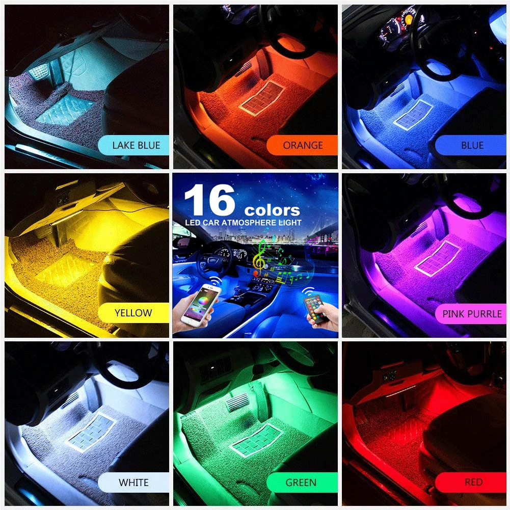 Automotive LED Music Atmosphere Light RGB Car Interior Lamplighting Adjustabl Auto Rhythm Light Strip for Chassis Family Party starlight headliner