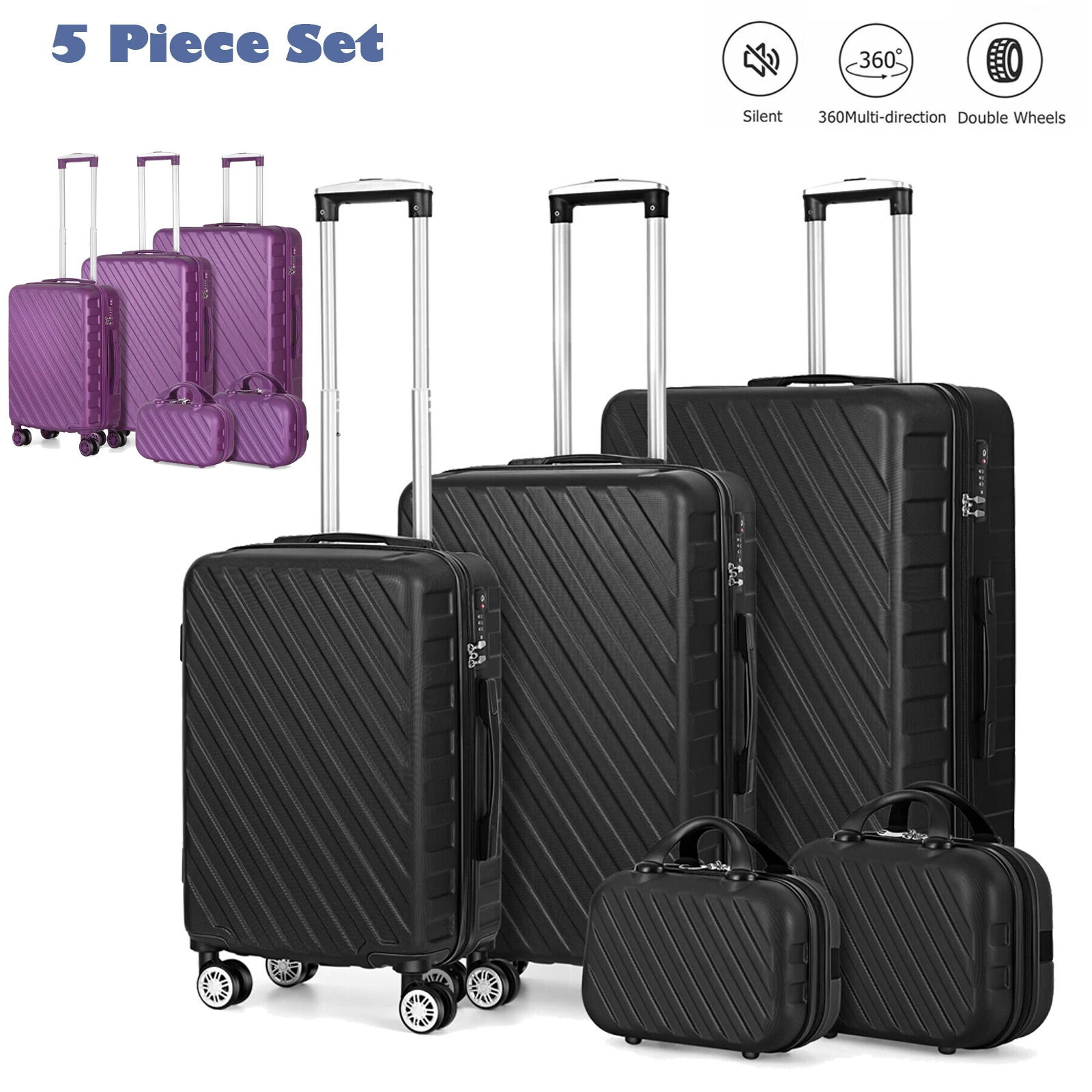 

5Pcs Luggage Set Carry On Luggage Purple Set ABS Hardshell Travel Trolley Suitcase +TSA Lock with Spinner Wheel