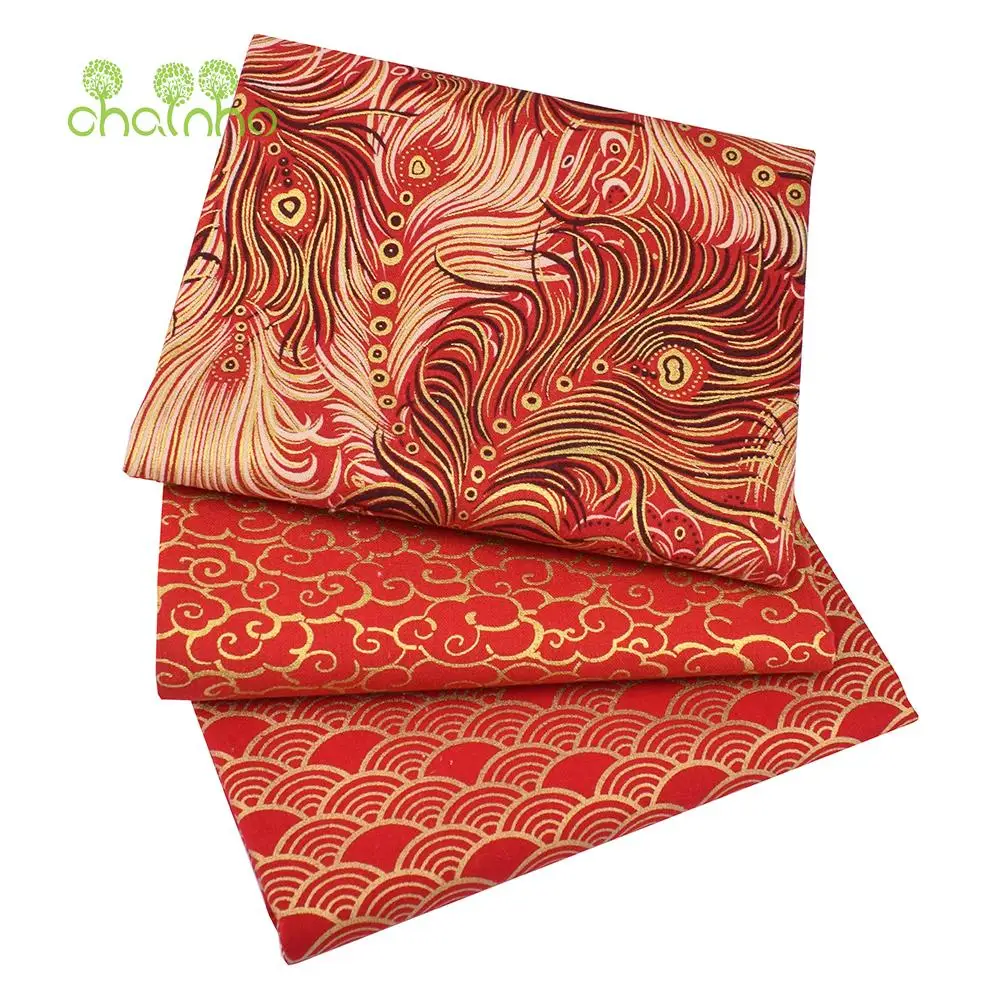 Chainho,Printed Plain Weave Cotton Fabric,Patchwork Cloth,DIY Quilting Sewing Material,Bronzing Series Textile,20x25cm,15CD45